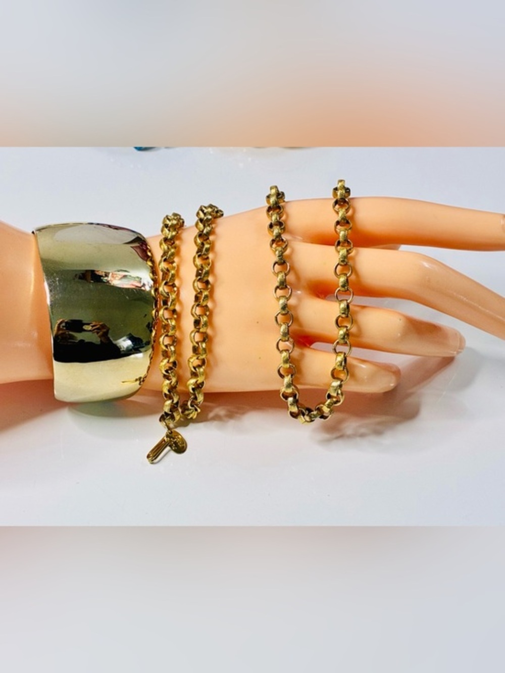 VTG Park Lane Polished Gold Link Necklace And Gold Signed High Polished Cuff EUC